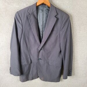 Vintage Express‎ Jacket Mens 38S Gray Striped Blazer Cotton 2 Button Suit Coat